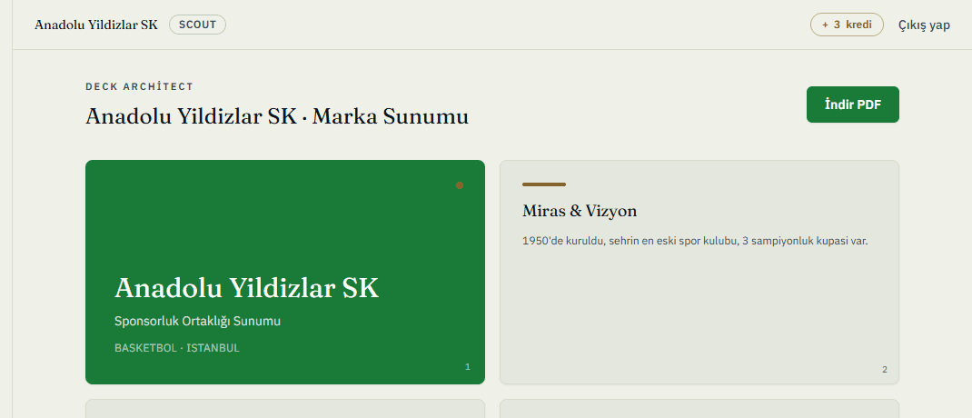 Marka kimliğinle otomatik üretilen sponsorluk sunumu.