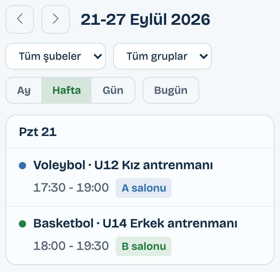 Panel takviminde 21-27 Eylül haftası: basketbol ve voleybol grup antrenmanları ve Cumartesi lig maçı
